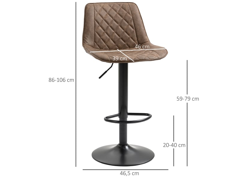  Lot de 2 tabourets de cuisine hauts à hauteur réglable et assise pivotante, 46,5 x 51 x 86-106 cm, marron  - Conforama E