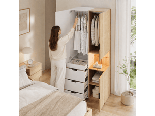 Armoire de chambre avec éclairage led et tiroir à bijoux 90x49x200 cm blanc et chêne