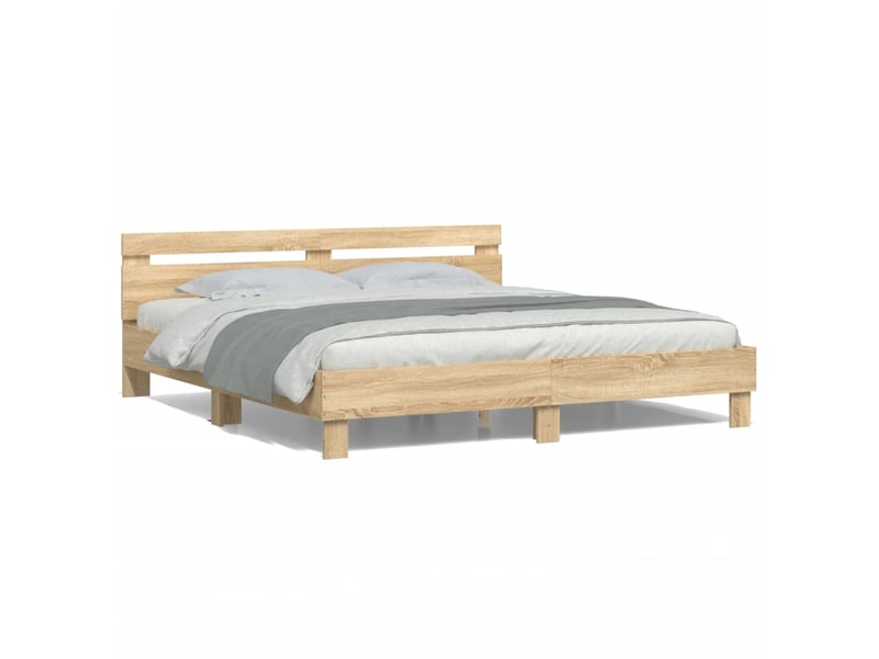  Lit double- lit adulte -  cadre de lit avec led sans matelas chêne sonoma 200x200 cm  - Conforama D