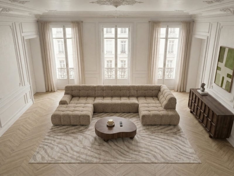  Bobochic canapé panoramique avance-recule électrique andre tissu texturé beige  angle droit ANDRE - Conforama C