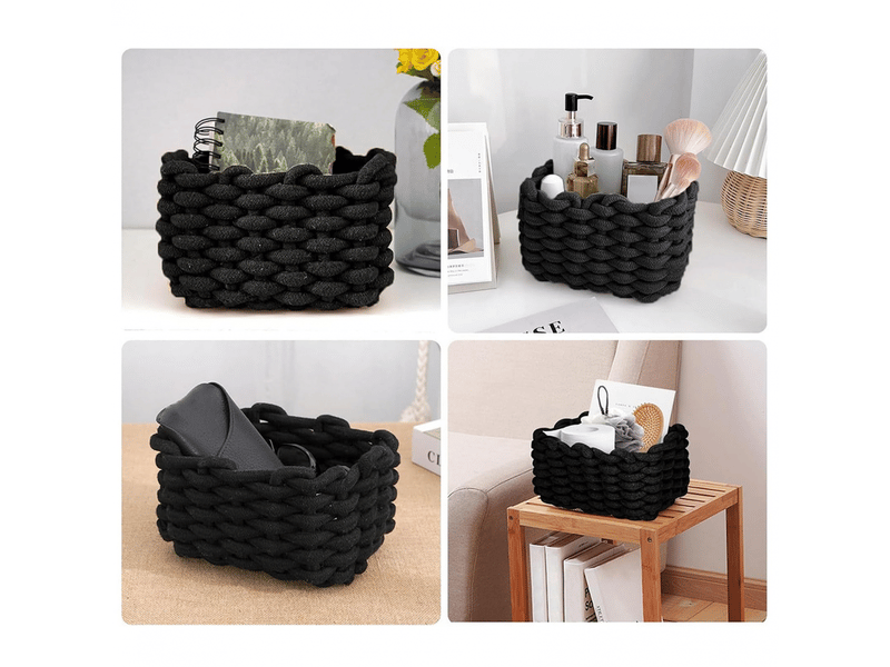  Panier de rangement en corde de coton organisateurs de paniers de rangement rectangulaires naturels décoratifs pour chambre de bébé, salon  - Conforama C