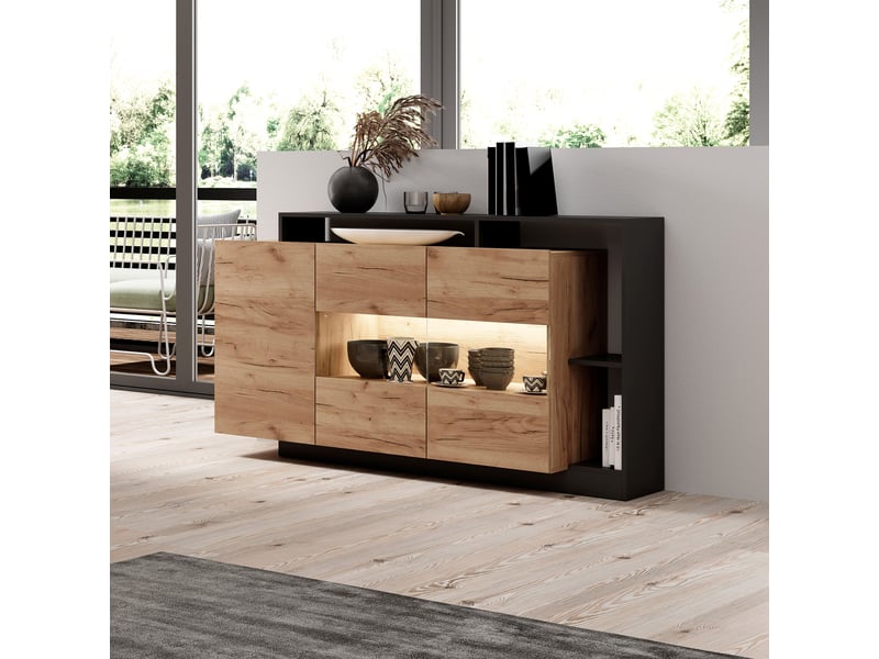  Crédence hafa, buffet 7 étagères, 155x44x94h cm chêne marron Hafa - Conforama B