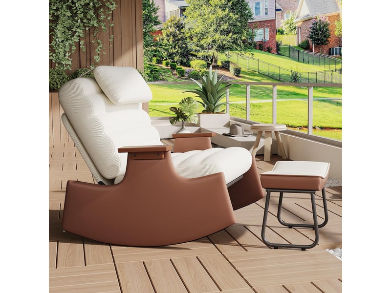  Fauteuil à bascule avec repose-pieds - dossier réglable 3 positions, appui-tête &amp; velours côtelé - beige  - Conforama C