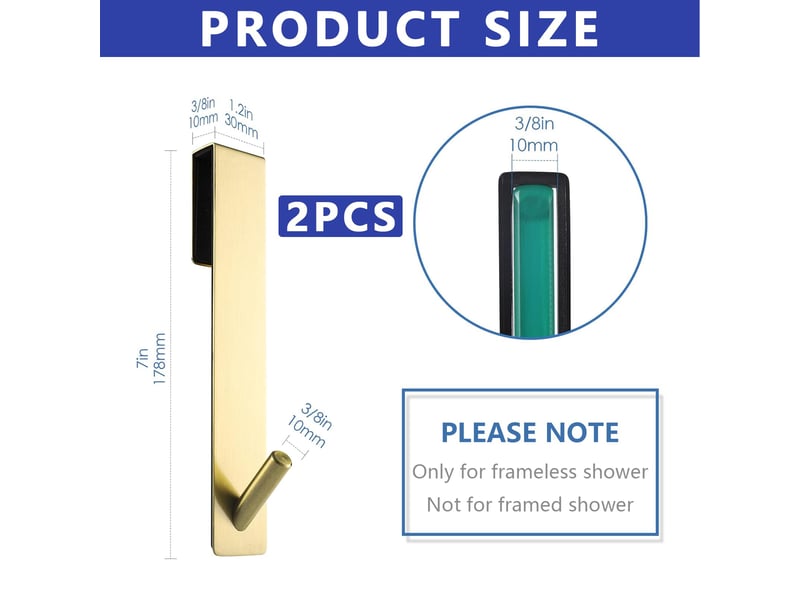  2 pièces crochet douche, porte serviette, crochets de pour portes de douche en verre sans cadre, adapter 6-12 mm d'épaisseur (or, jaune - réf. Szpb844555jjzj  - Conforama B
