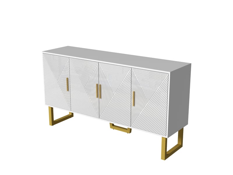  Buffet blanc, rangement, fermeture douce, étagères réglables, plan relevable, design moderne - 150x40x82cm - salon et salle à manger  - Conforama C
