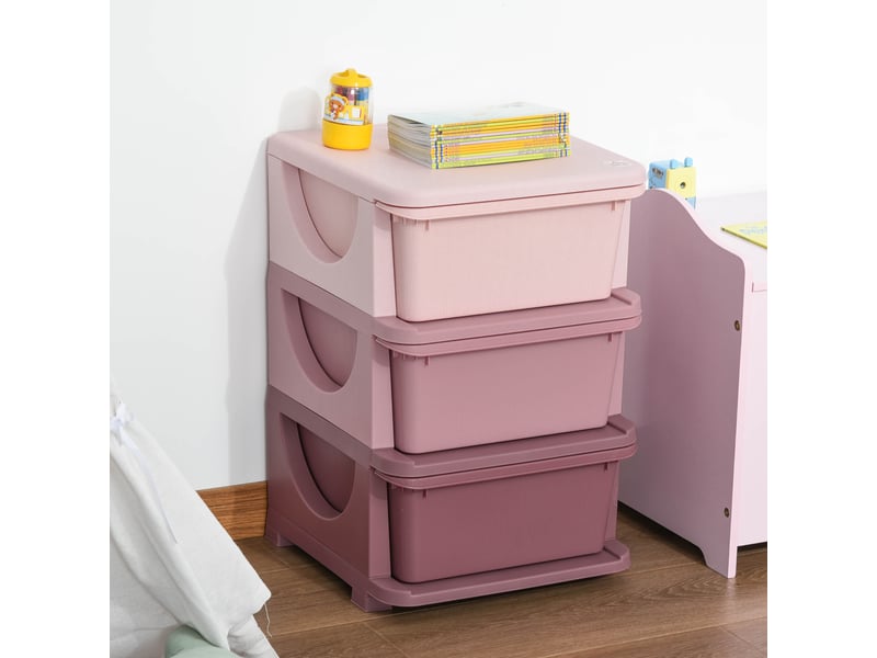  Commode à 6 tiroirs pour enfants de 3 à 6 ans, bords arrondis, meuble de rangement pour jouets en polypropylène, 37 x 37 x 56,5 cm, rose  - Conforama C