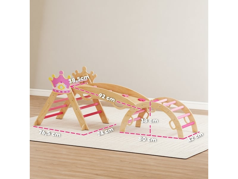  Jouets deescalade 8 en 1 avec toboggan, balançoire et bascule en bois rose pour intérieur 80 × 42 × 38 cm  - Conforama D