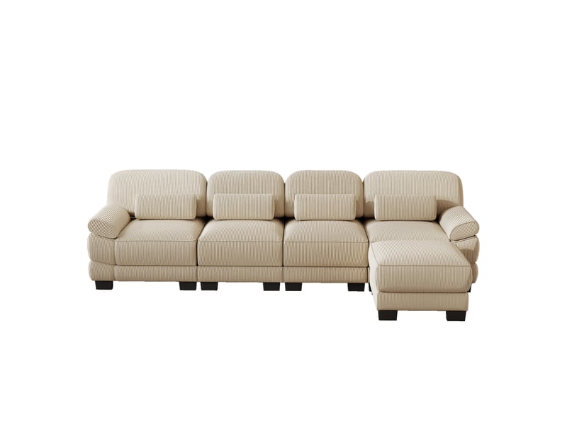  Canapé modulable,336x161x94 cm,4 places avec pouf,velours côtelé,beige  - Conforama D