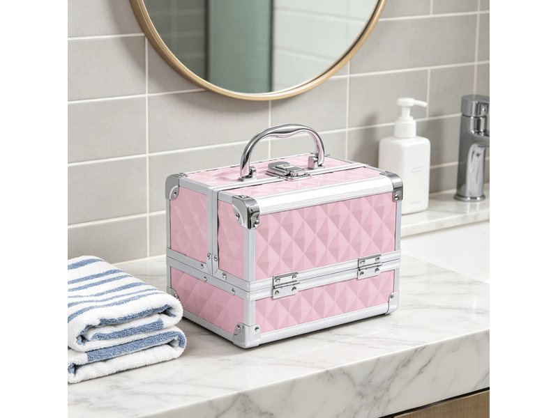  Mallette de maquillage 20x15x15 cm avec serrure métal rose  - Conforama B