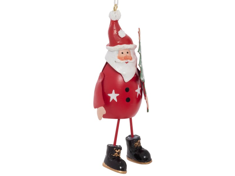  Suspension de sapin père noël et bonhomme de neige en métal rouge et blanc 12 cm  - Conforama D