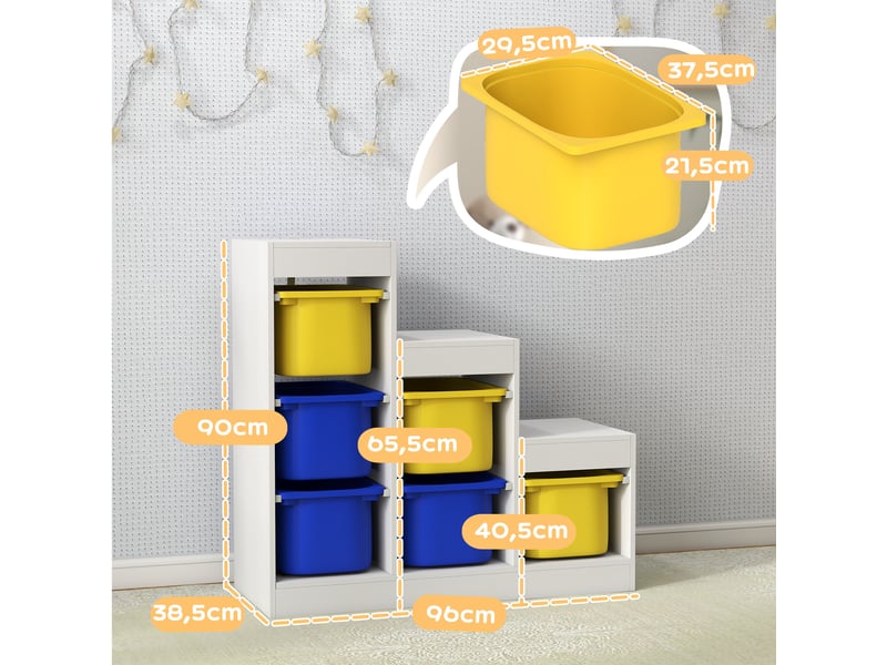  Meuble de rangement pour jouets 3 niveaux 3-8 ans bleu jaune  - Conforama D