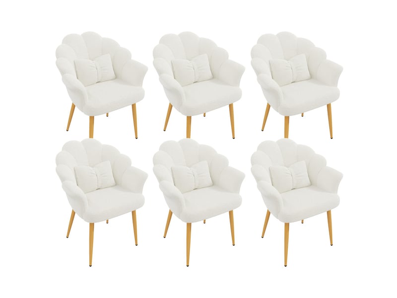  Lot de 6 fauteuils modernes – rembourrés – pieds en métal doré – dossier en forme d'arc – blanc  - Conforama A