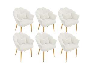 Lot de 6 fauteuils modernes – rembourrés – pieds en métal doré – dossier en forme d'arc – blanc