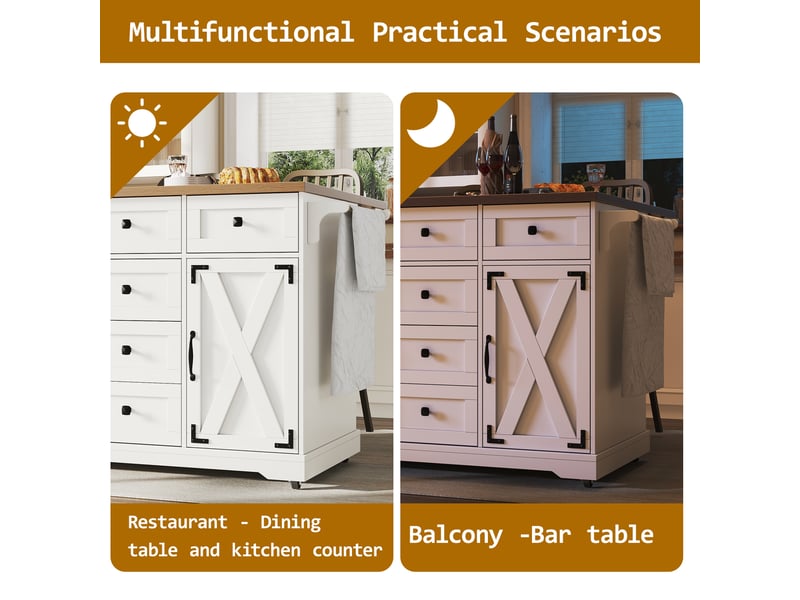  Desserte de cuisine pliable avec plateau extensible et rangement en mdf et métal pour cuisine et salle à manger, blanche  - Conforama E