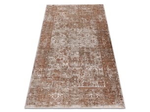 Tapis laris 741 beige   cuivre – motif cadre, ornemental, classique, vintage, franges 80x300 cm