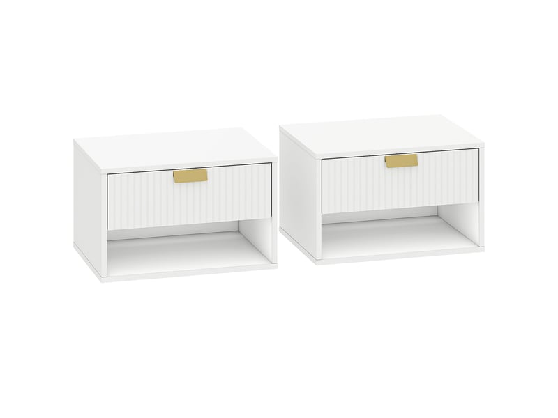  Lot de 2 tables de chevet suspendues 40 x 30 x 25 cm tiroir et étagère moderne épuré en panneau de particules blanc 21_0003782  - Conforama A