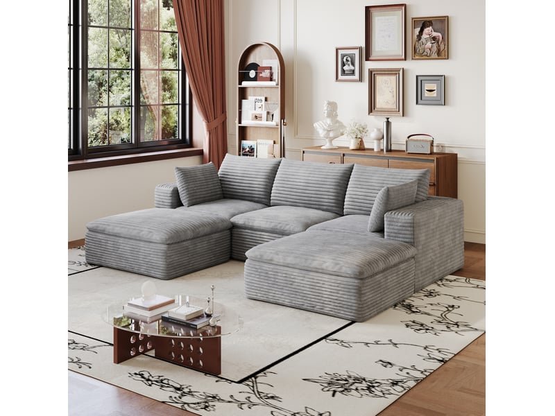  Canapé modulaire tcqpz 5 places 260 x 160 x 82 cm en velours côtelé gris foncé coussins amovibles sans montage  - Conforama B