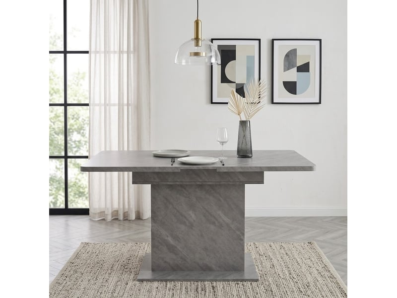  Table à manger extensible 130 x 70 cm avec rangement, gris effet béton  - Conforama D