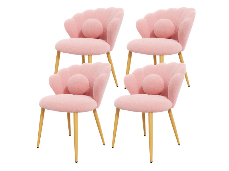  Lot de 4 chaises – rembourrées – pieds en métal doré – rose  - Conforama D