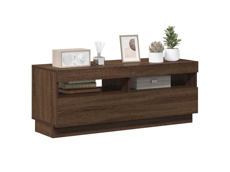  Meuble tv - banc tv - meuble de rangement avec lumières led chêne marron 100x35x40 cm  - Conforama D