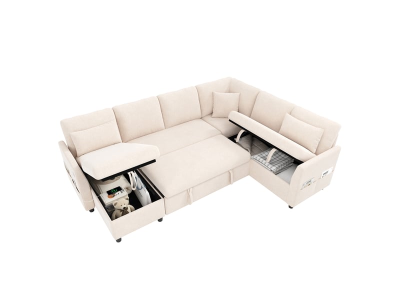  Canapé d'angle modulable 6 places 255x196x85 cm convertible beige  - Conforama A