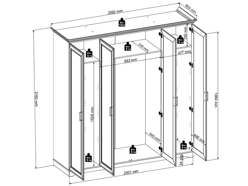  Armoire placard de rangement 4 portes coloris cachemire chêne mauvella - longueur 209,5 x profondeur 61 x hauteur 216 cm  - Conforama D