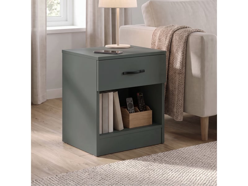  Table de chevet riano, commode de nuit, chambre, rangement, 47x40x36cm, 1 tiroir, vert 3332036 - Conforama B