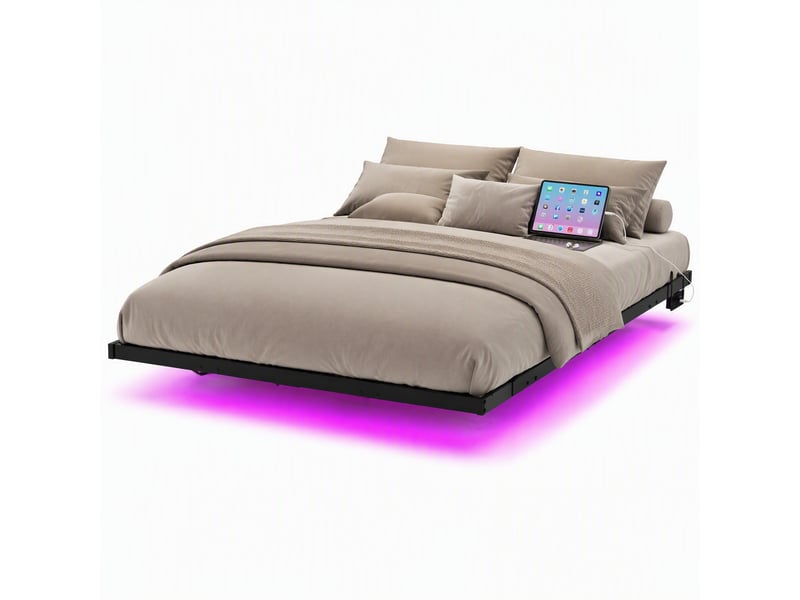Lit 140x200 effet flottant avec led et station de charge evryae - Conforama A