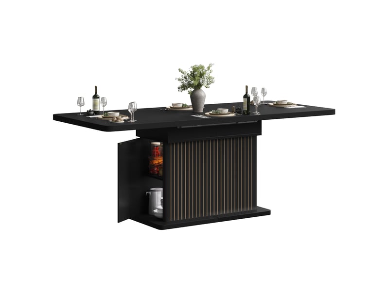 Table à manger extensible 120160 x 80 x 76 cm, rangement dissimulé, bandes verticales en relief, design moderne, mdf, noir Bliss Lite - Conforama A