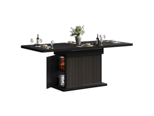 Table à manger extensible 120160 x 80 x 76 cm, rangement dissimulé, bandes verticales en relief, design moderne, mdf, noir