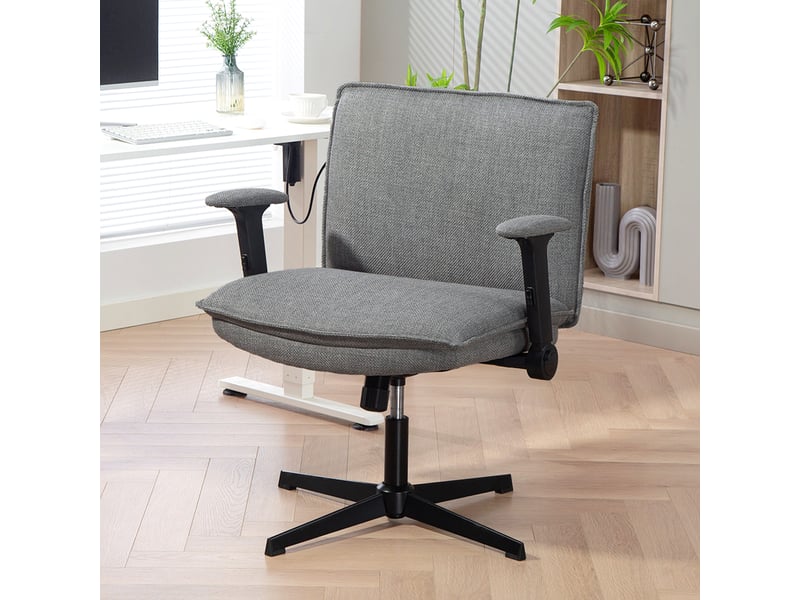  Chaise de bureau avec accoudoirs relevables, chaise de bureau large aspect lin, réglable en hauteur, piètement en acier, grise  - Conforama D