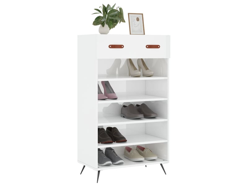  Meuble à chaussure | armoire à chaussure blanc brillant 60x35x105 cm bois ingénierie  - Conforama C
