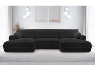 Canapé d'angle panoramique convertible <strong>AX LIVING </strong> <strong>Peoni</strong> 5 places Velours noir avec coffre de rangement