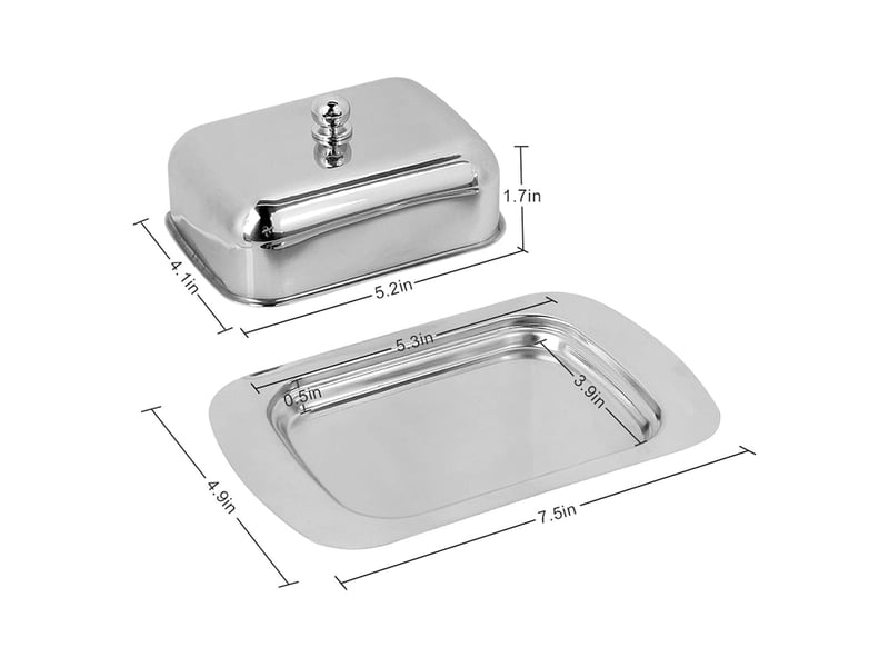  Beurrier avec couvercle en acier inoxydable - 18,5 × 12,2 × 6,6 cm - plateau dessert multifonction - argent  - Conforama D