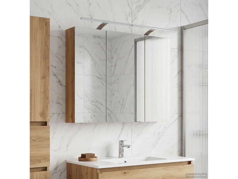 Amoire de salle de bain, meuble de salle de bain avec miroir chêne artisanal shl9428 - Conforama D