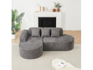 Canapé d’angle 3 places en tissu chenille gris anthracite
