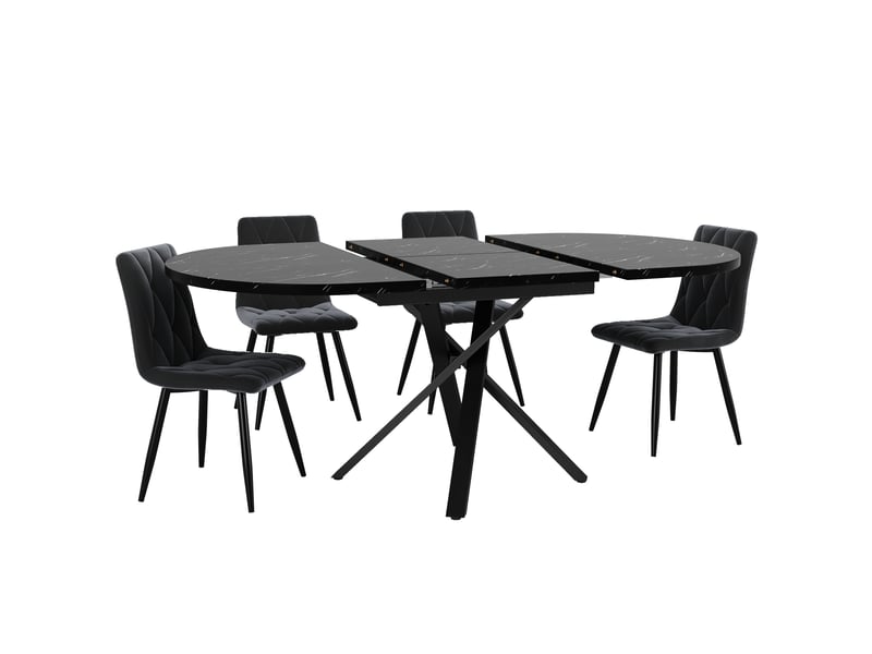  Ensemble repas 5 pièces avec table extensible 100 à 140cm et 4 chaises, pour 4 à 6 personnes, noir Bliss Lite - Conforama A