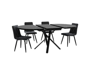 Ensemble repas 5 pièces avec table extensible 100 à 140cm et 4 chaises, pour 4 à 6 personnes, noir