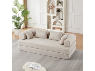 Canapé-lit convertible 2 places,200x95x68cm,canapé modulable 4 en 1 en tissu chenille,dossier réglable,4 coussins inclus,aucun montage requis,beige