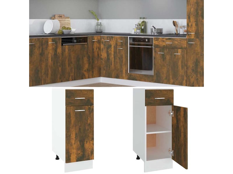 Armoire de cuisine, armoire à tiroirs lyon chêne fumé 30x46x81,5cm bois d'ingénierie - Conforama B