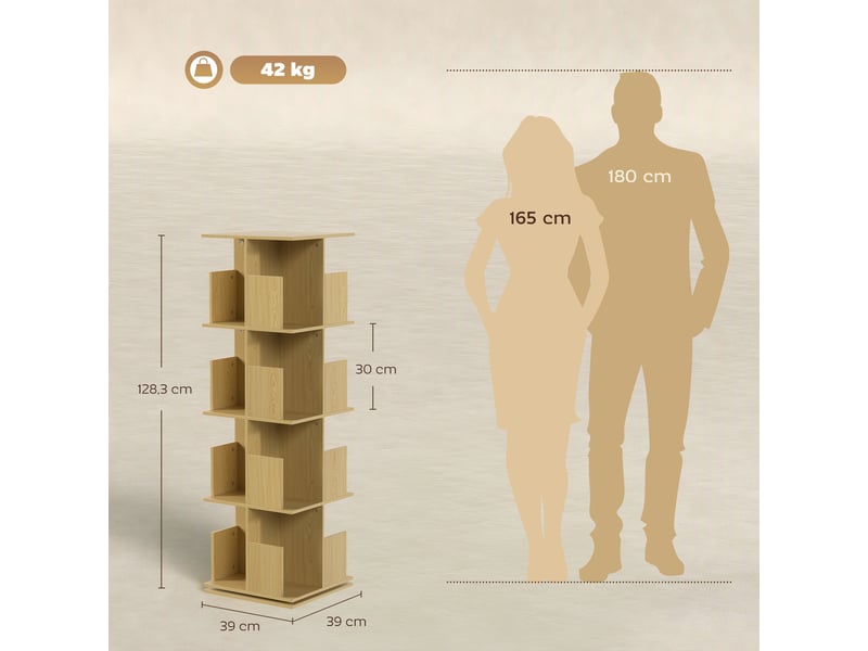  Bibliothèque rotative 360° à 4 niveaux 39 x 39 x 128,3 cm chêne  - Conforama E