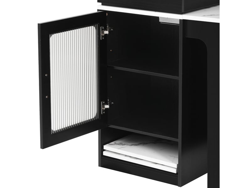 Table extensible avec rangement et prises pour salle à manger en mdf 80×71 111 151×92 cm blanc et noir - Conforama D
