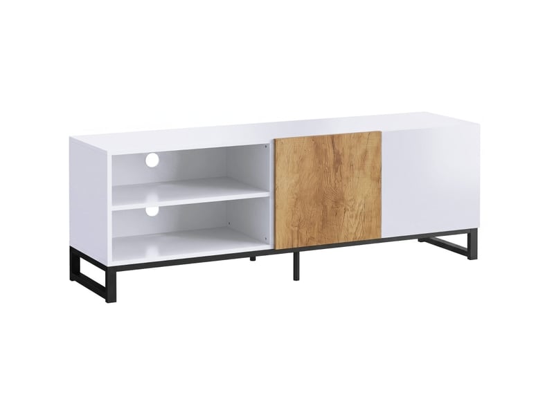  Meuble tv 140x36,5x50 cm tablettes réglables blanc et chêne clair  - Conforama A