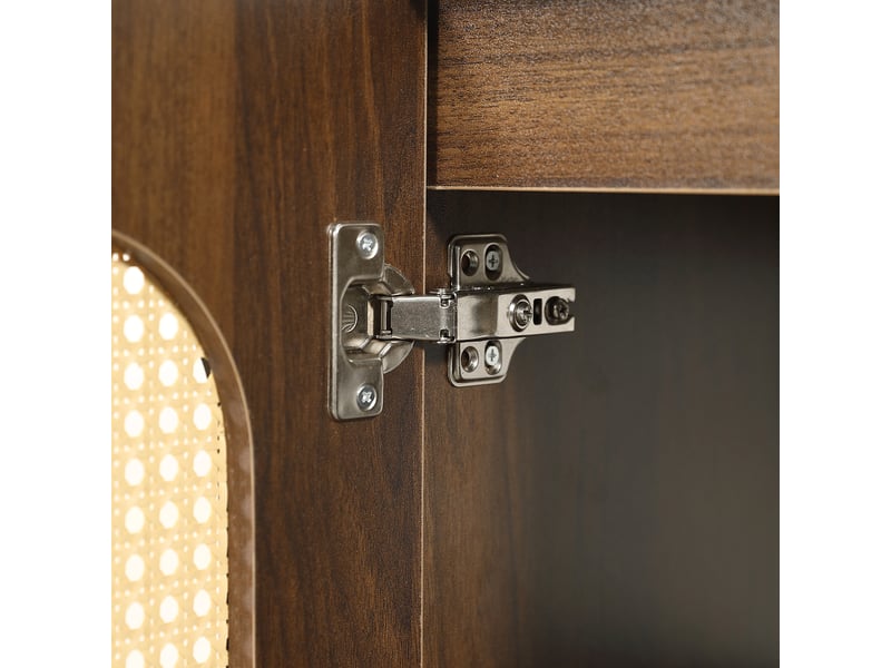  Meuble salle de bain 61 cm sur pied avec lavabo céramique, portes en rotin, effet noyer, style bohème  - Conforama D
