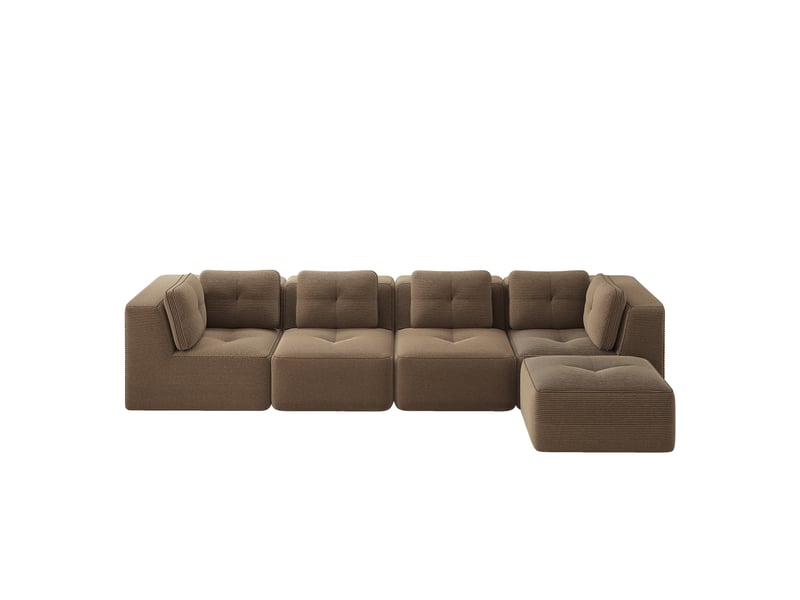 Canapé modulable 4 places angle sans cadre tissu côtelé marron confort profond salon moderne - Conforama A