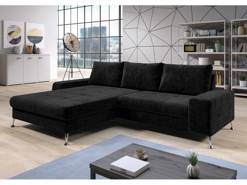 Canapé d’angle artemia noir velours 275 cm convertible avec coffre gauche Artemia - Conforama B