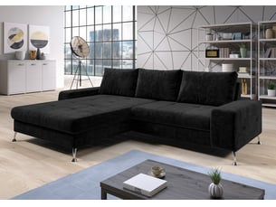 Canapé d'angle gauche convertible <strong>AX LIVING </strong> <strong>Artemia</strong> 5 places Velours noir avec coffre de rangement