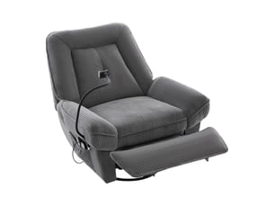 Fauteuil tv relax électrique et massant 104 x 92 x 91 cm – pivotant à 360°, chauffant avec port usb et support téléphone – velours côtelé - gris