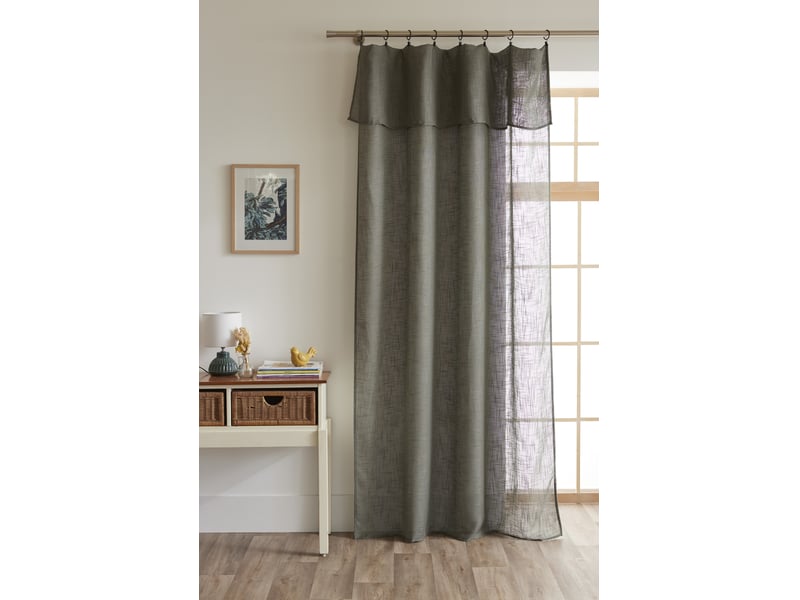  Rideau ajustable + 8 anneaux pince 140 x 270 cm polyester effet lin nia kaki 15662 - Conforama B
