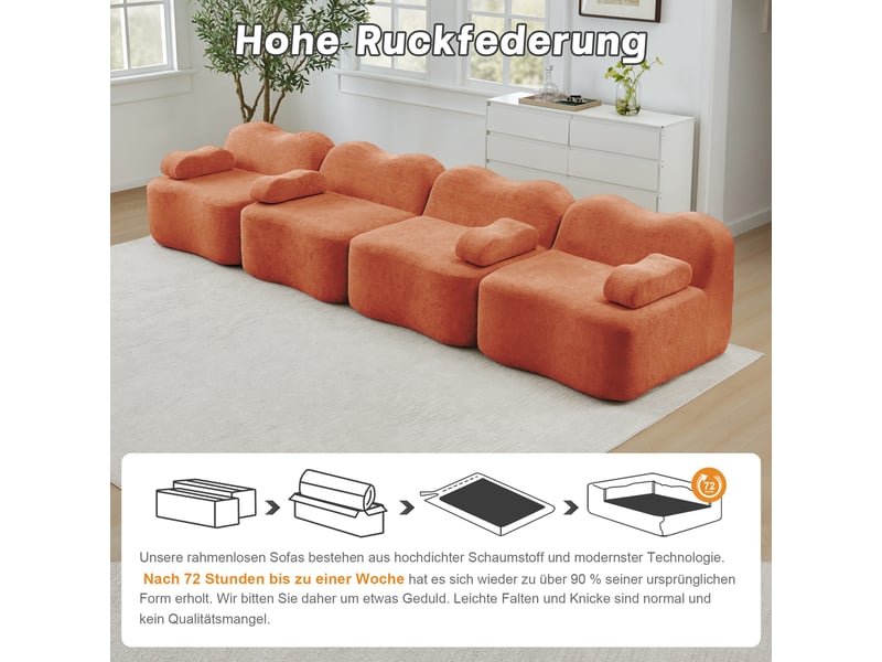 Canapé 384x98 cm - velours doux - assise profonde - accoudoirs ergonomiques - sofa 4 places modulable - orange - Conforama R